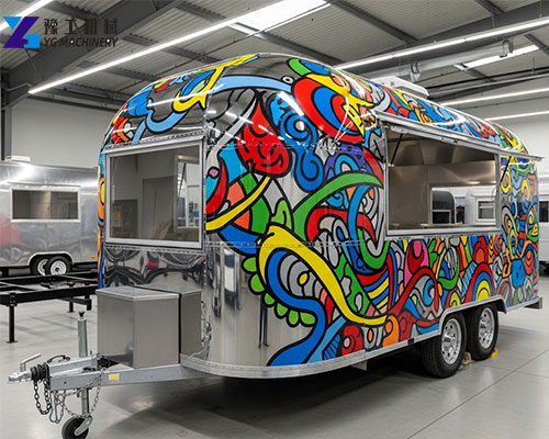 round mobile food truck with service window