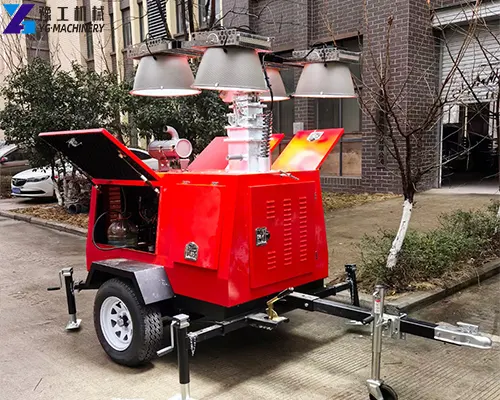 mobile light tower with diesel engine generator